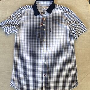 Lambretta Carnaby St Mens L Blue Gingham Check Mod Shirt Short Sleeve Button
